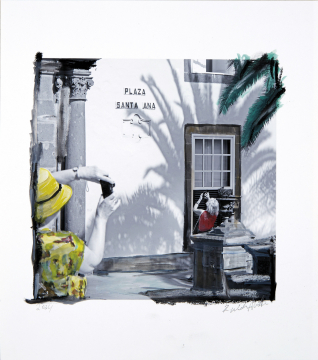 ONE DAY | LAS PALMAS No26 | Ralf Wehrle und Uwe Frank Mixed Media - Fine - Art - Print mit Kreide ca. 16,5x16,5 cm | gerahmt 30x30 cm mit Passepartout und schwarzem Holzrahmen  Original | Unikat | signiert